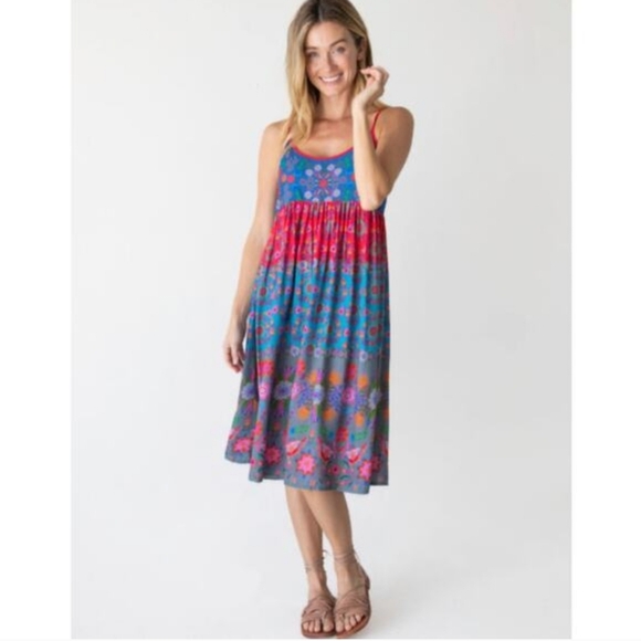 NATURAL LIFE Dresses & Skirts - NWOT Natural Life Gigi Floral Midi Dress Blue Red Boho Floral Squareneck Hippie